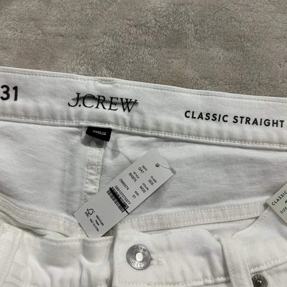 J.Crew Classic Straight Jeans Women's 31 White Slim High Rise Cotton Spandex NWT